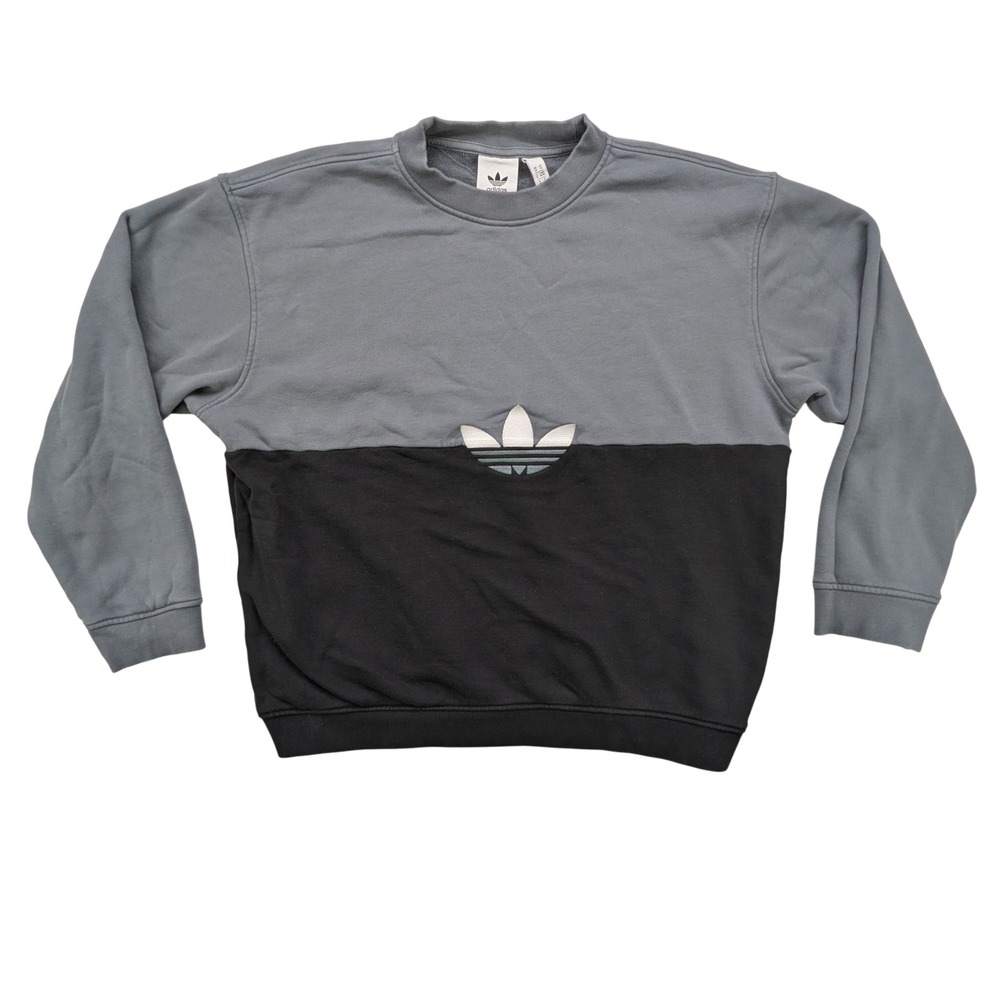 Adidas Sweater Mens Medium Crewneck Colorblock Gray Black Trefoil Logo Pullover